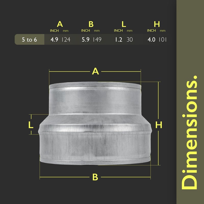 VezoWorks 6" to 5" Inch Duct Pipe Adapter - Galvanized Steel HVAC Ducting Reducer for Ventilation - PVC Pipe, Hose Coupler - Heavy Duty Exhaust, Air Conditioner Fittings - Vent Flange Connector - Image 2